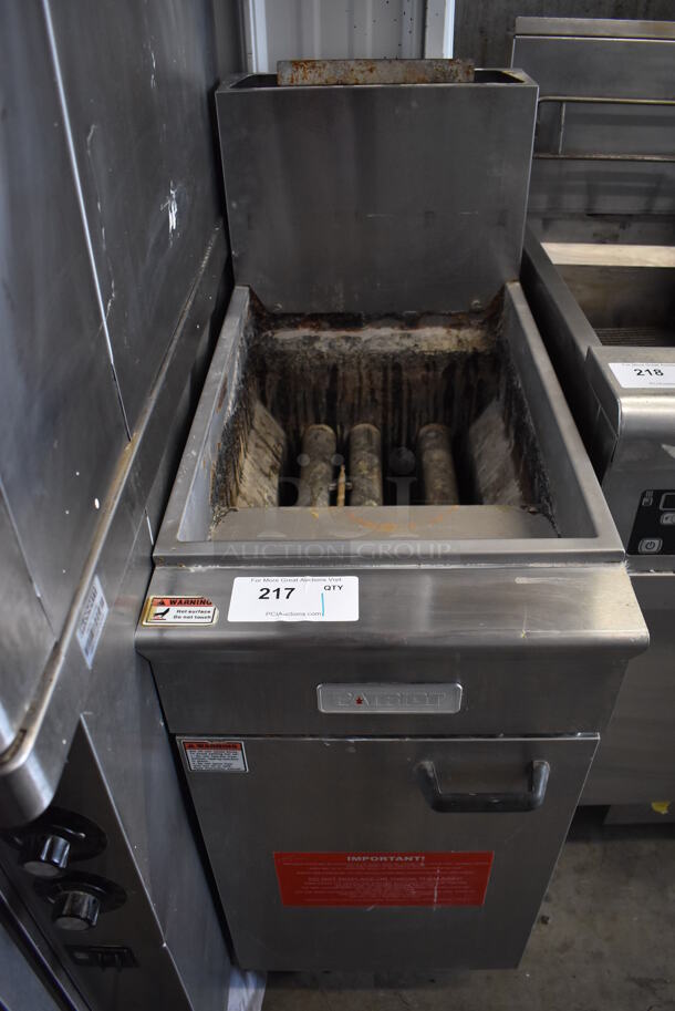 Patriot FM-WNG Stainless Steel Commercial Floor Style Natural Gas Powered Deep Fat Fryer on Commercial Casters. 15.5x31x44.5