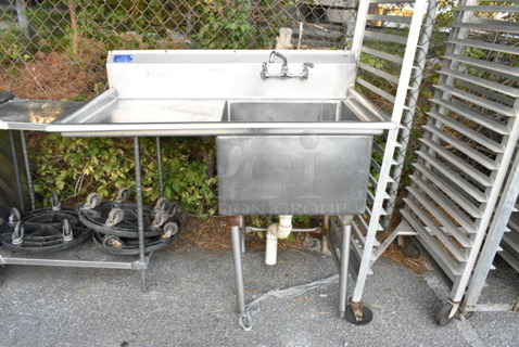 Stainless Steel Single Bay Sink w/ Left Side Drain Board, Faucet and Handles. 