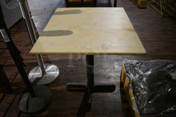 2 Wooden Tabletops on Black Metal Table Bases. 26x30x29. 2 Times Your Bid! (bar)