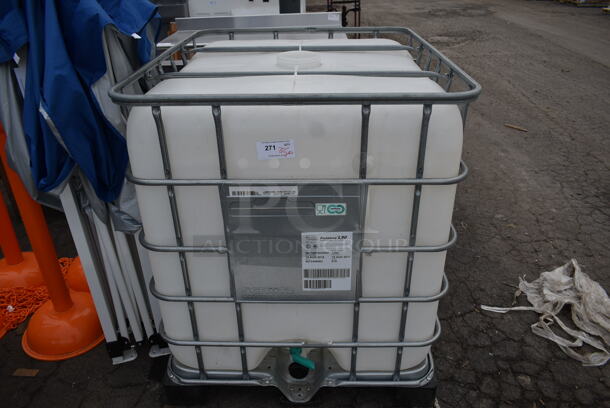White Poly Bin in Metal Cage.