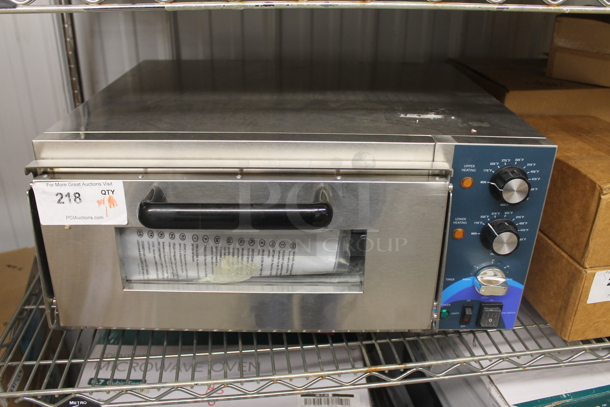 BRAND NEW SCRATCH AND DENT! 2022 Hoocoo CMO-1 Stainless Steel Commercial Countertop Electric Powered Pizza Oven w/ Broken Cooking Stone and Thermostatic Controls. 120 Volts, 1 Phase.