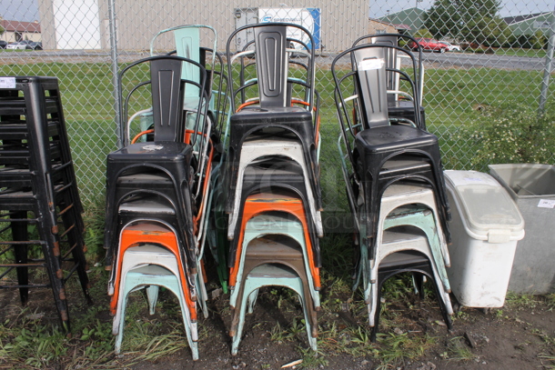 38 Metal Tolix Style Dining Height Chairs; Black, White, Brown, Orange and Blue. 38 Times Your Bid!