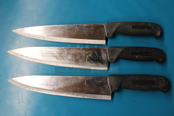 3 Sharpened Stainless Steel Chef Knives. 14". 3 Times Your Bid!