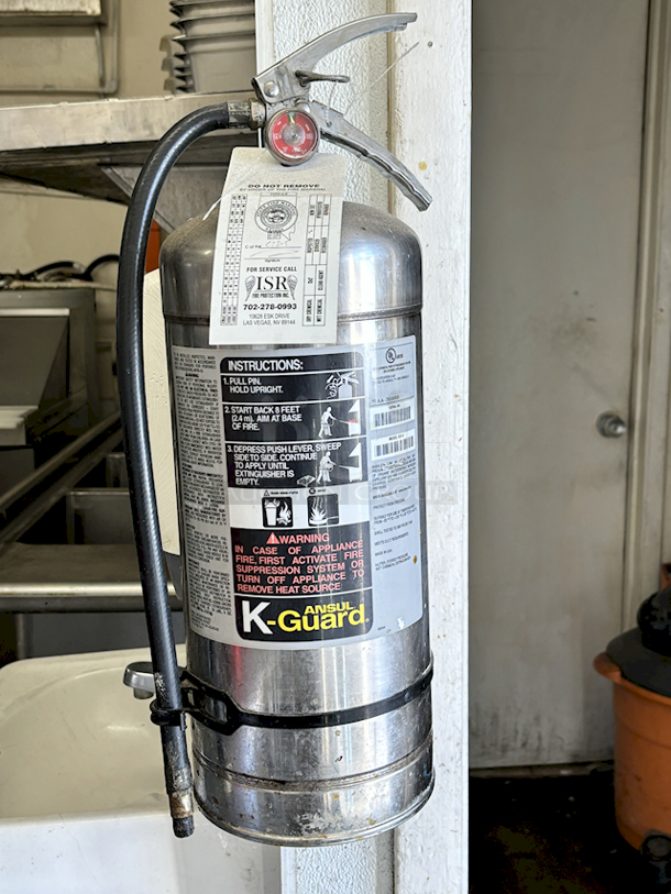 FULLY CHARGED! 6 Liter Ansul K-Guard K01-2, Liquid Agent Fire Extinguishers For Kitchen Use. 
CLASSIFICATION 2-A:K