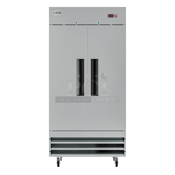 BRAND NEW. NO DEFECTS! Koolmore RIR-2D-SS35C 39 In. Commercial Stainless Steel 2-Door Reach-In Refrigerator, 35 Cu. TESTED! WORKS & LOOKS PERFECT! - Item #1125049