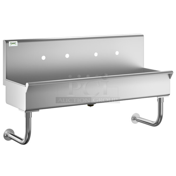 BRAND NEW SCRATCH & DENT! Regency 600HSMS1848 Stainless Steel Wall-Mounted 48" x 17 1/2" Hand Sink for (2) 8" Center Faucets. Minor Denting. 