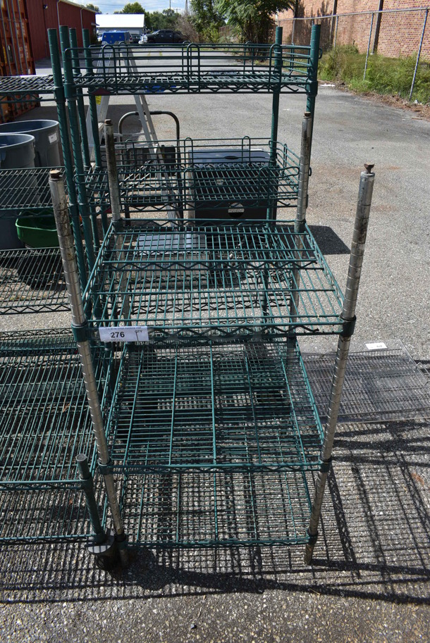 Green and Chrome Finish 3 Tier Shelving Unit. BUYER MUST DISMANTLE. PCI CANNOT DISMANTLE FOR SHIPPING. PLEASE CONSIDER FREIGHT CHARGES. 24x24x49