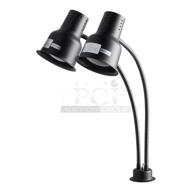 BRAND NEW SCRATCH AND DENT! Avantco 177HLDBL24BK 24" Black Dual Arm Flexible Stainless Steel Heat Lamp. 120 Volts, 1 Phase.    