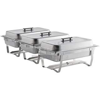 3 BRAND NEW SCRATCH AND DENT! Choice Economy 8 Qt. Full Size Stainless Steel Chafer with Folding Frame. 3 Times Your Bid!