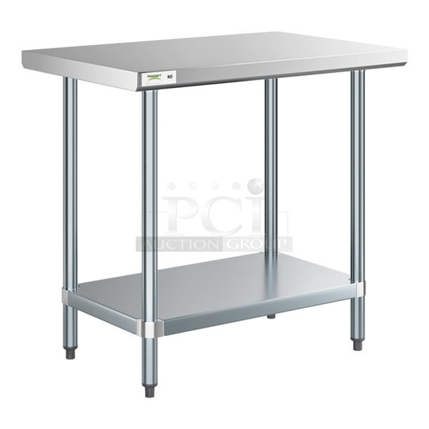 2 BRAND NEW SCRATCH AND DENT! Items; Regency 600T2436G 24" x 36" 18-Gauge 304 Stainless Steel Commercial Work Table with Galvanized Legs and Undershelf and Regency 600TS3048S 30" x 48" 16-Gauge 304 Stainless Steel Commercial Work Table with Undershelf. 2 Times Your Bid!