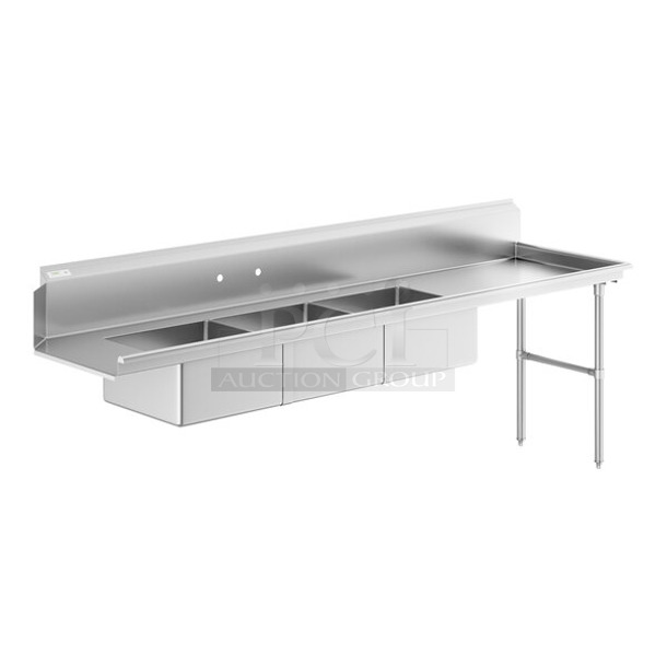 BRAND NEW SCRATCH AND DENT! Regency 600DDTS108R 16-Gauge 9' Soiled / Dirty Dish Table with 3-Compartment Sink - 20" x 20" x 12" Bowls - Right Drainboard.  