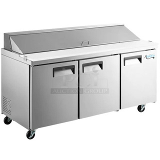 BRAND NEW SCRATCH AND DENT! 2024 Avantco 178APT71HC Stainless Steel Commercial Sandwich Salad Prep Table Bain Marie Mega Top on Commercial Casters. 115 Volts, 1 Phase. Tested and Working!