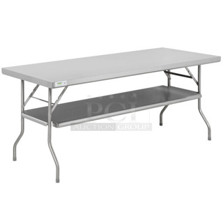 BRAND NEW SCRATCH AND DENT! Regency 600FWT3072US 30" x 72" 18-Gauge Stainless Steel Folding Work Table with Removable Undershelf. May Be Missing Pieces.