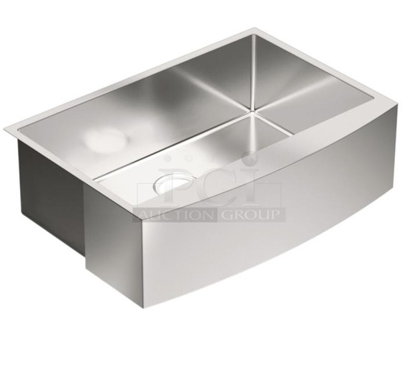 BRAND NEW SCRATCH AND DENT! Moen G18121 30" Single Basin Farmhouse Stainless Steel Kitchen Sink with SoundSHIELD from the 1800 Series Collection. Stock Picture Used For Gallery Picture.
