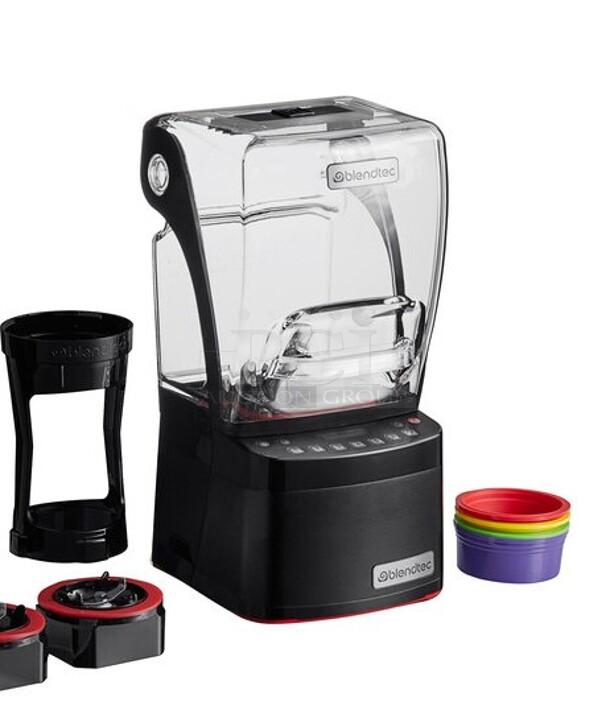 BRAND NEW SCRATCH AND DENT! 2023 Blendtec CQB3 Metal Commercial Countertop Blender w/ Rolling Top, 2 Pitchers and 2 Lids. 120 Volts, 1 Phase. Tested and Working!