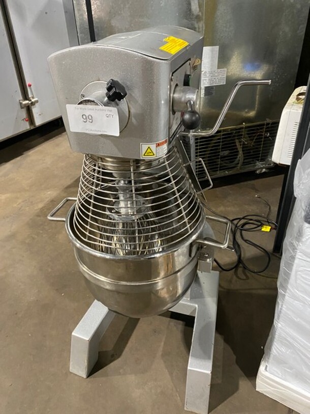 GREAT! LATE MODEL 2022! Scratch and Dent! Primo Commercial 30 Quart Floor Style Planetary Mixer! With Bowl & Bowl Guard! With Whisk, Paddle, & Dough Hook Attachments! Model PM30 Serial 22030231013! 110V!