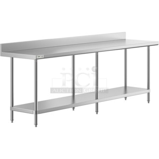 BRAND NEW SCRATCH & DENT! Regency 24" x 96" 16-Gauge Stainless Steel Commercial Work Table with 4" Backsplash and Undershelf. Packaging is damaged. May be missing screws. 	