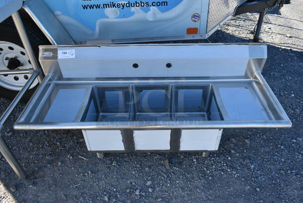 BRAND NEW SCRATCH AND DENT! KoolMore SC101410-12B3 Stainless Steel Commercial 3 Bay Sink w/ Dual Drain Boards. No Legs. Bays 10x14. Drain Boards 10x16. 