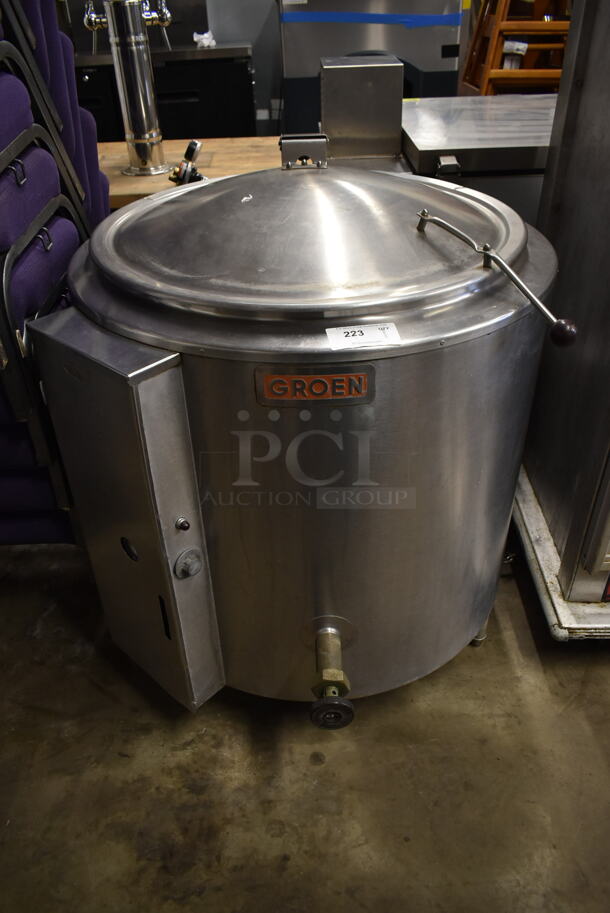 Groen EE-60 Stainless Steel Commercial Floor Style Electric Powered 60 Gallon Steam Kettle. 240/480 Volts, 3 Phase. 