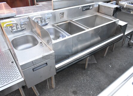 Krowne Stainless Steel Ice Bin w/ 2 Single Bay Sinks and Speedwell. 