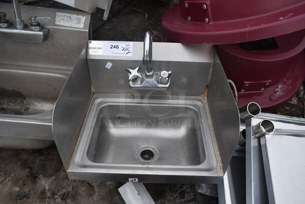 Advance Tabco 7-PS-EC-SP Stainless Steel Commercial Single Bay Wall Mount Sink w/ Faucet, Handles and Side Splash Guards. 