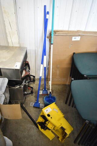 ALL ONE MONEY! Lot of 4 Items Including Yellow Poly Mop Bucket Wringing Attachment and 3 Cleaning Tools