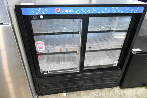 QBD CD4148SL-HC Metal Commercial 2 Door Reach In Cooler Merchandiser w/ Poly Coated Racks. 115 Volts, 1 Phase. 