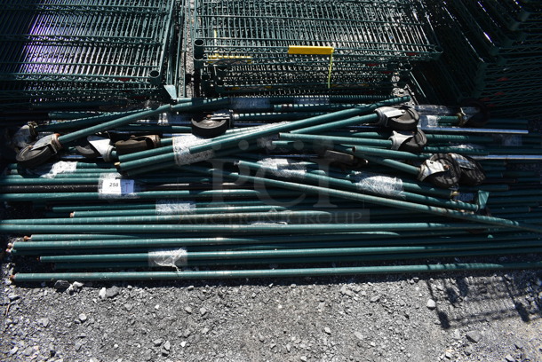 ALL ONE MONEY! Lot of Various Poles and Poles on Commercial Casters. Includes 22"
