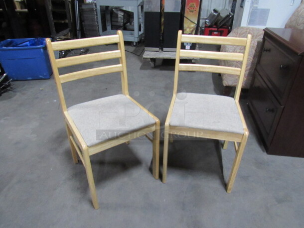 Wooden Chair With Beige Cushioned Seat. 2XBID