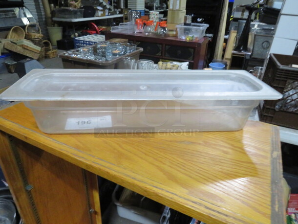 One Clear Cambro Half Size Long 4 Inch Deep Food Storage Container With Lid. 