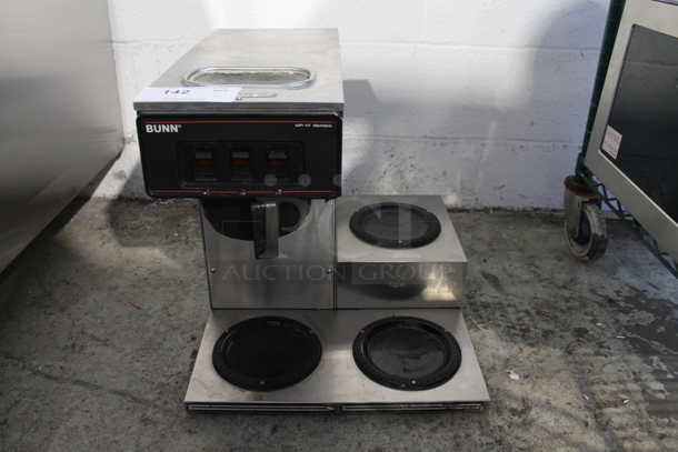 Bunn VP17-3 Stainless Steel Commercial Countertop 3 Burner Coffee Machine w/ Poly Brew Basket. 120 Volts, 1 Phase. 