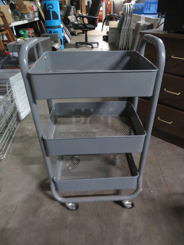 One Metal Cart With 3 Shelves On Casters. 18X12X32