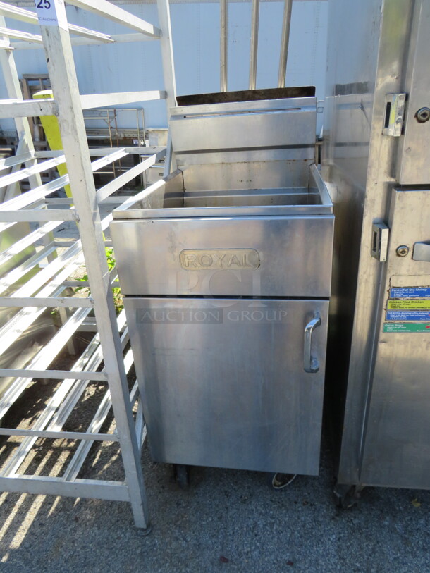 One Royal Natural Gas Deep Fryer On Casters. 19.5X31X48