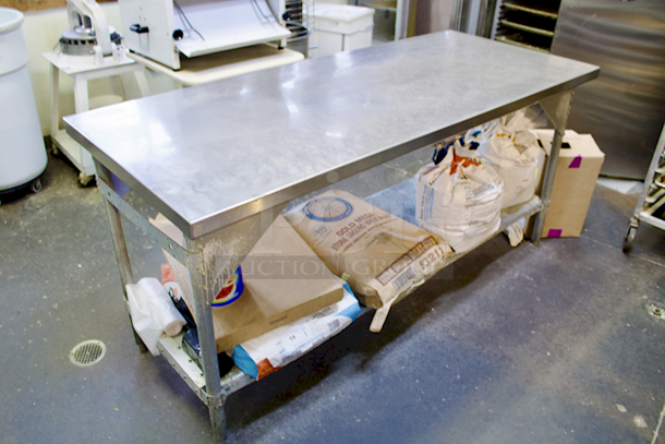 30" x 72" 18-Gauge 304 Stainless Steel Commercial Work Table with Galvanized Legs and Under-shelf...Contents On Under-Shelf Not Included. 72"x30"x34" 