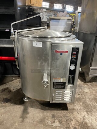 Market Forge Commercial Natural Gas Powered Soup/Steam Kettle! All Stainless Steel! On Legs! 120V 1 Phase! Model: F-30GL-5 SN: 042816M5102-1365!