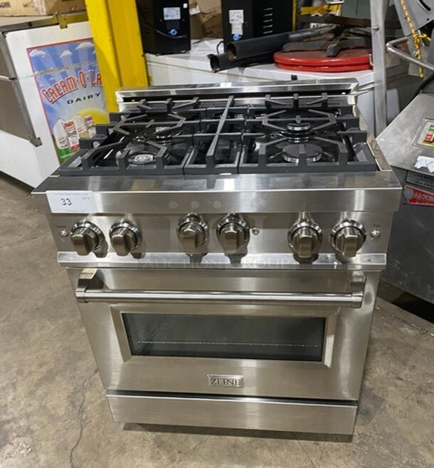 Zline Commercial Gas Powered 4 Burner Stove! With Oven Underneath! Stainless Steel! On Legs! MODEL RG30 SN: RG30GE2205022602 120V