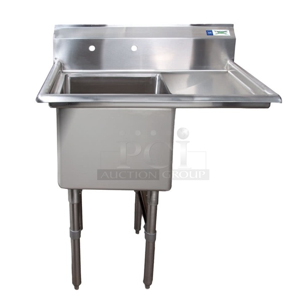 BRAND NEW SCRATCH AND DENT! Regency 600S1181818R Stainless Steel Commercial Single Bay Sink w/ Right Side Drain Board. Bay 18x18. Drain Board 17x20