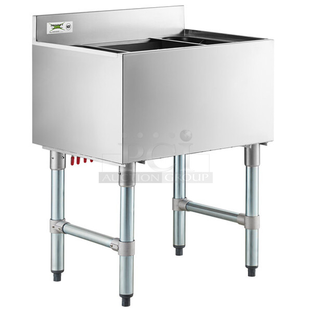 BRAND NEW SCRATCH AND DENT! Regency 600IB1824CP 18" x 24" Underbar Ice Bin with 7 Circuit Post-Mix Cold Plate and Bottle Holders - 51 lb.