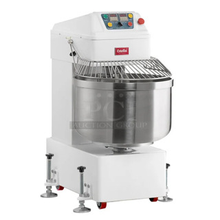 BRAND NEW SCRATCH AND DENT! Estella 348SM80 Metal Commercial Floor Style 80 Qt. / 116 lb. Two-Speed Spiral Dough Mixer w/ Stainless Steel Mixing Bowl, Bowl Guard and Dough Hook. 220 Volts, 3 Phase. 