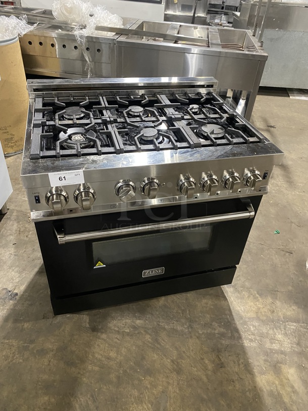 GORGEOUS! 2019 ZLINE Gas Powered 6 Burner Stove! With Oven Underneath! Stainless Steel TOP! MODEL RG36 SN:19080290030! - Item #1127740