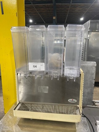 Crathco Commercial Countertop Refrigerated Triple Hopper Beverage Dispenser! With Drip Tray! Clear Poly Jugs! Stainless Steel Body! Model: E47/E49-4 SN: T122407! 115V!