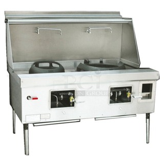 BRAND NEW scratch and dent! NO OBSERVABLE DAMAGE!! Town Y-2-SS-N York™ Two Chamber Natural Gas Wok Range with 13" Mandarin and 20" Cantonese Chamber - 191,000 BTU S/N: 250340. Chip in the metal.  