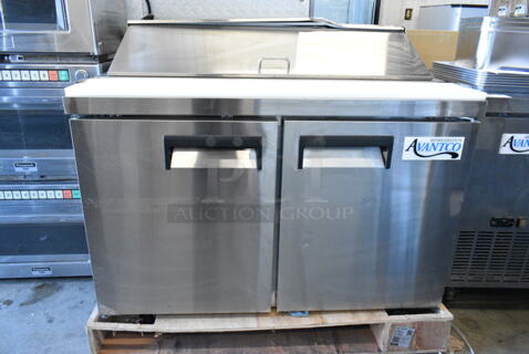 BRAND NEW SCRATCH AND DENT! 2023 Avantco 178APT48HC Stainless Steel Commercial 48" 2 Door Refrigerated Sandwich Prep Table. 115 Volts, 1 Phase. Tested and Working!