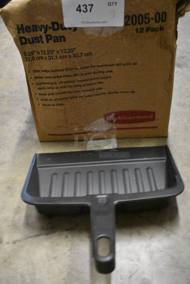 9 BRAND NEW IN BOX! Rubbermaid Black Poly Dust Pans. 12x13x3. 9 Times Your Bid!