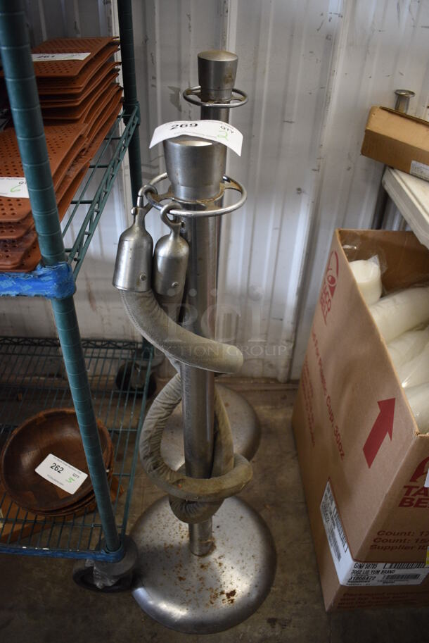 2 Metal Stanchions w/ Gray Rope. 13x13x39. 2 Times Your Bid!