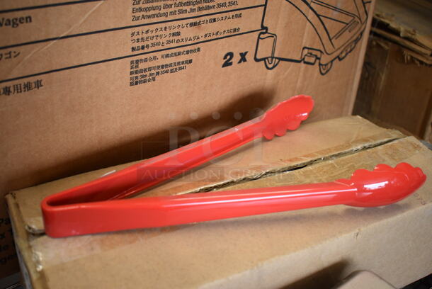 ALL ONE MONEY! Lot of 12 BRAND NEW IN BOX! Carlisle Red Poly Tongs. 12"