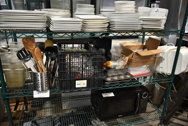 ALL ONE MONEY! Tier Lot of Various Items Including Utensils, Clear Drop In Bins and Baking Pans 