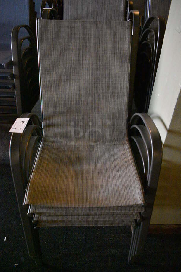 4 Metal Gray Outdoor Patio Chairs w/ Gray Seat and Arm Rests. BUYER MUST REMOVE. 22x24x36. 4 Times Your Bid! (Susquehanna Ale House)