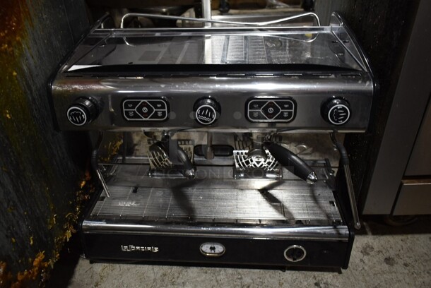 La Spaziale Stainless Steel Commercial Countertop 2 Group Espresso Machine w/ 2 Portafilters and 2 Steam Wands. 208 Volts, 1 Phase. 