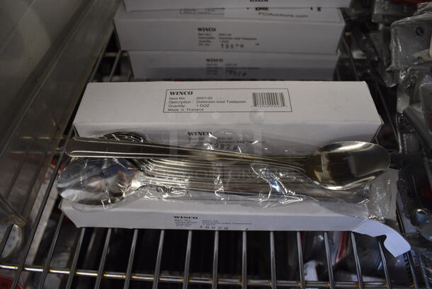 48 BRAND NEW IN BOX! Winco 0001-02 Stainless Steel Dominion Iced Teaspoons. 8". 48 Times Your Bid!